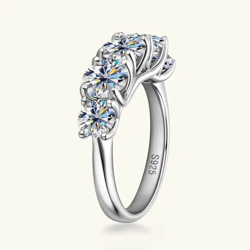 18k Plated 3.6CT All Moissanite Rings for Women 5 Stones Sparkling Diamond Wedding Band S925 Sterling Silver Jewelry GRA