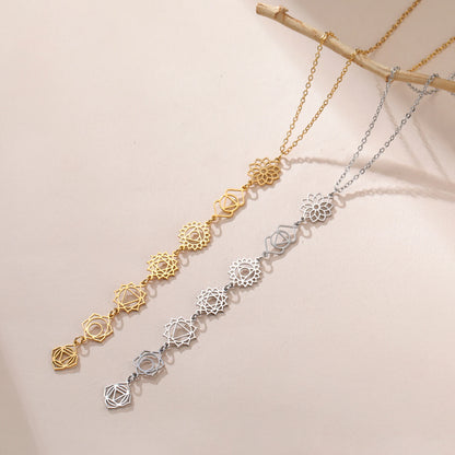 Yoga Meditation Jewelry 7 Chakra Flower Necklaces for Women Stainless Steel Amulet Necklaces Birthday Gift Wholesale New