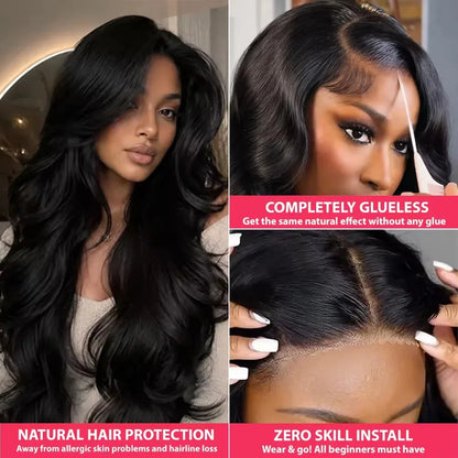 Natural Black Body Wave Glueless Lace Wig – 5x5, 13x4 & 13x6, 250% Density