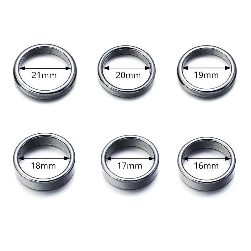 6pcs Unadjustable Black Hematite Rings For Women Men Party Club Smooth Simple Flat Wide Finger Ring Natural Stone 16mm-21mm