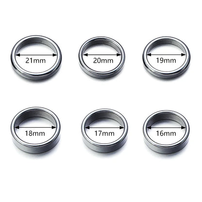 6pcs Unadjustable Black Hematite Rings For Women Men Party Club Smooth Simple Flat Wide Finger Ring Natural Stone 16mm-21mm