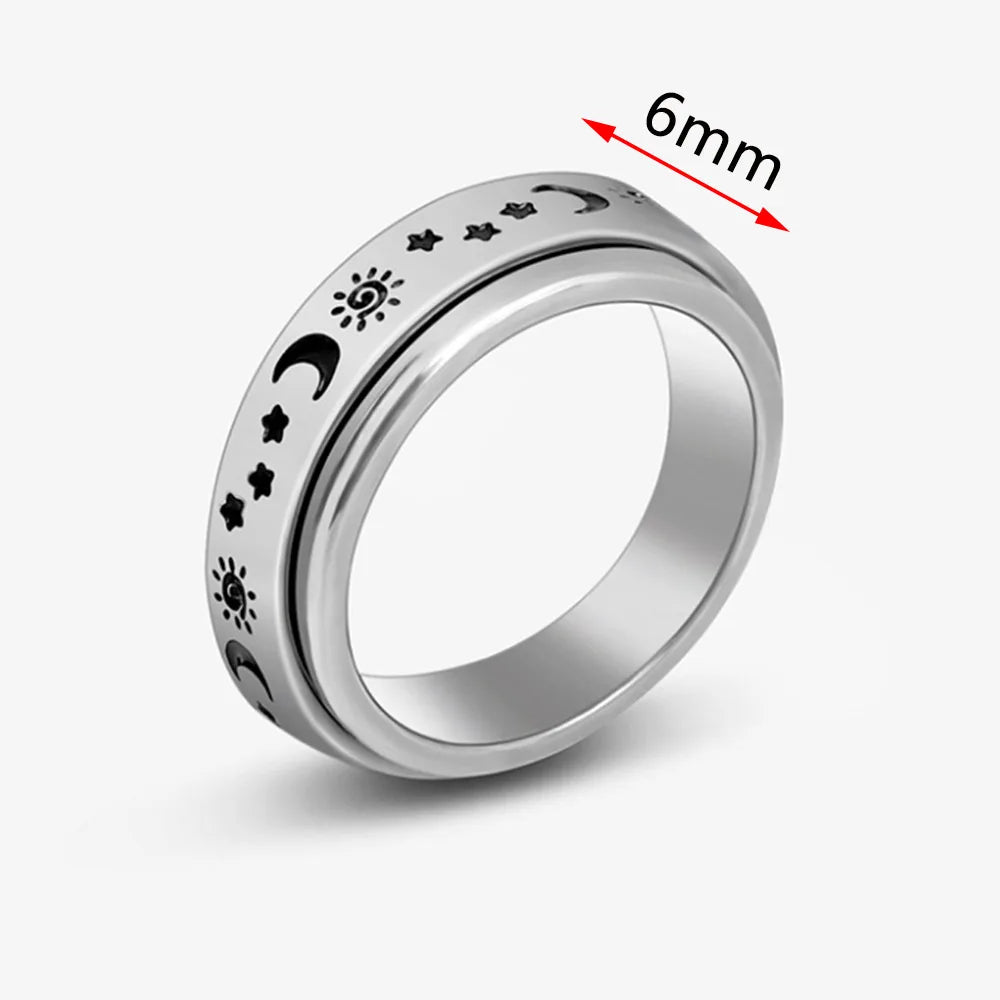 Fidget Spinner Anxiety Rings For Women Men Spinning Rotate Antistress Printing Stainless Steel Ring Accessories Trendy Jewelry