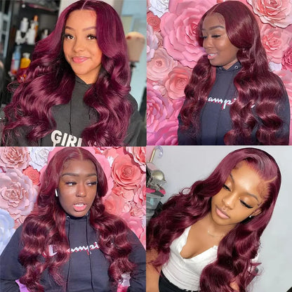 99J Burgundy Wine Red Body Wave HD Lace Front Wig – 13x6 & 13x4