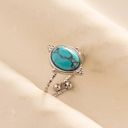 1pc Stainless Steel Boho Turquoise Open Finger Rings Trendy Adjustable Women Ethnic Multi Layers Stackable Anillos Jewelry