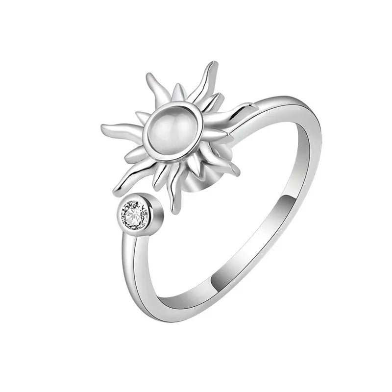 Fashion Fidget Spinner Ring Anxiety for Girls CZ Rose Flower Rotating Rings Demon Eyes Finger Ring Anti Stress Wedding Jewelry