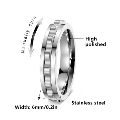 6MM Rotate Freely Spinning Stainless Steel Anxiety Rings For Women Spinner Fidgets Ring Anti Stress Men Rotating Punk Jewelry