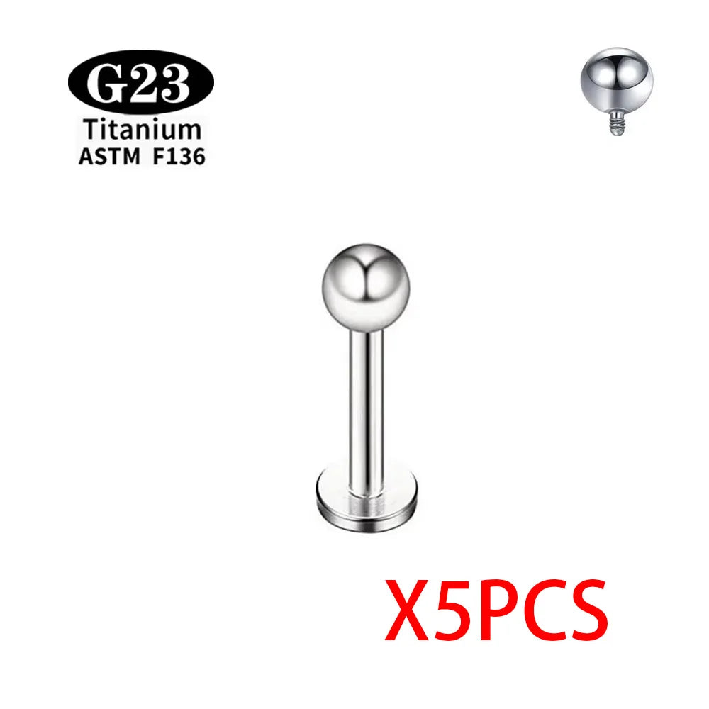 ASTM F136 Grade G23Titanium Wholesale Piercing Set lip Nose Stud Earring Eyebrow 16G Internally Threaded Septum Helix Cartilage