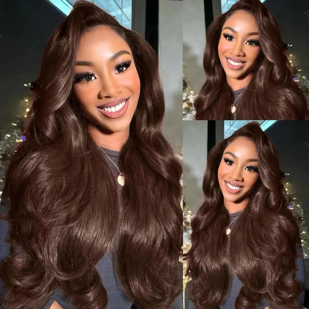 Chocolate Brown Body Wave 13x6 HD Lace Frontal Wig – Pre-Plucked 13x4, 220% Density 40 Inch