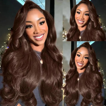 Chocolate Brown Body Wave 13x6 HD Lace Frontal Wig – Pre-Plucked 13x4, 220% Density 40 Inch