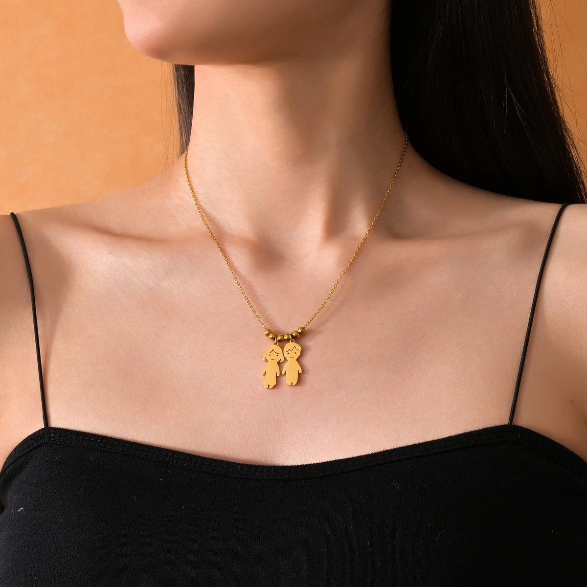 Akizoom 45cm Baby Boy Girl Kids Pendant Necklace Golden Color Stainless Steel Jewelry Chain Women Family Memorial Birthday Gifts
