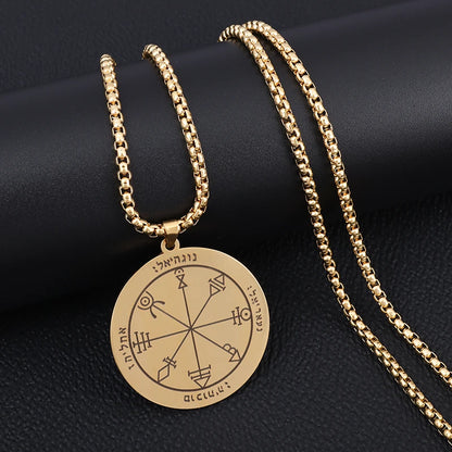 Stainless Steel 7 Archangel Seal Necklace Men's Solomon Kabbalah Seal Pendant Supernatural Protection Amulet Magical Jewelry