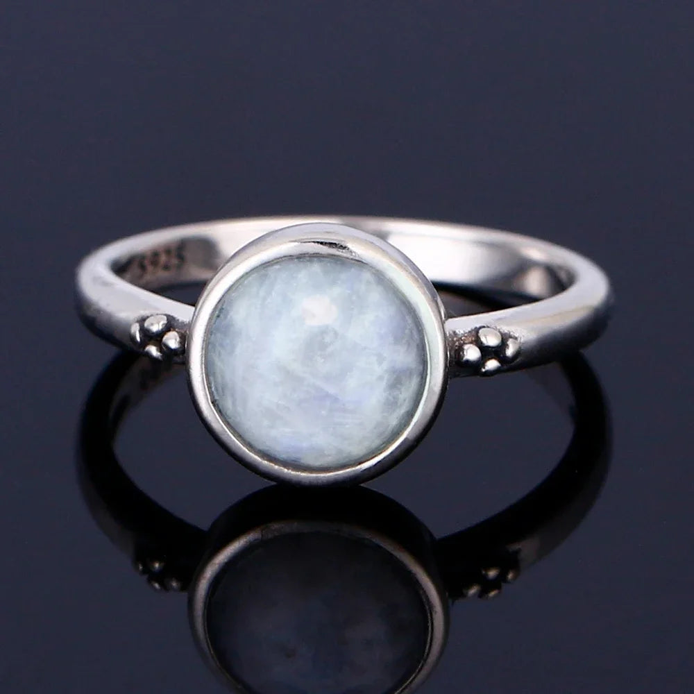 Round Oval Big Natural Moonstones Rings Women's Silver Plated Rings Gifts Vintage Fine Jewelry