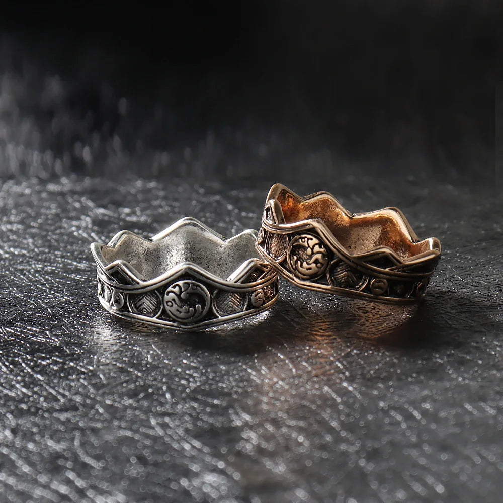Dragon House Targaryen Ring Cosplay Three Head Dragon Golden Alloy Metal Rings Jewelry Party Costume Accessories Gifts