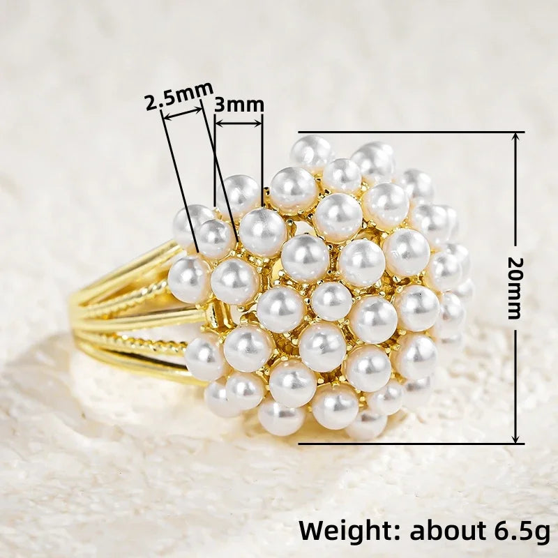Huitan Elegant Women Rings Imitation Pearl Flower Shaped Romantic Wedding Engagement Anniversary Accessories Sweet Jewelry Gift