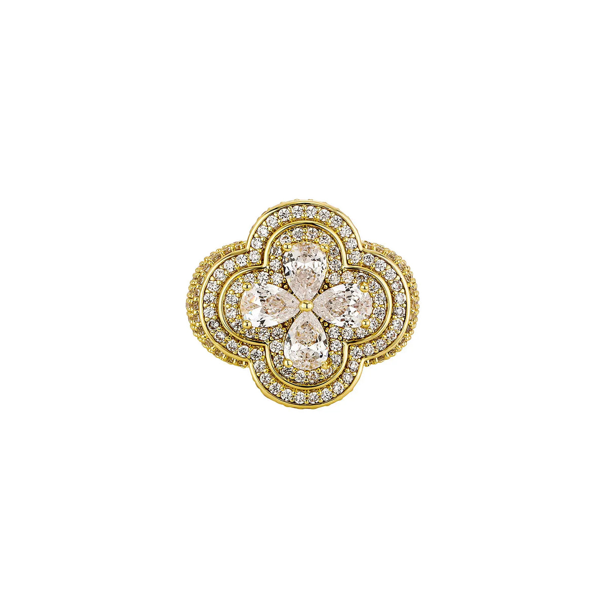 TOPGRILLZ Iced Out Colorful Four Leaf Flower Ring Bling Mirco Paved Cubic Zirconia Punk Rings For Men Women Jewelry