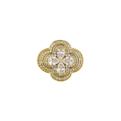 TOPGRILLZ Iced Out Colorful Four Leaf Flower Ring Bling Mirco Paved Cubic Zirconia Punk Rings For Men Women Jewelry