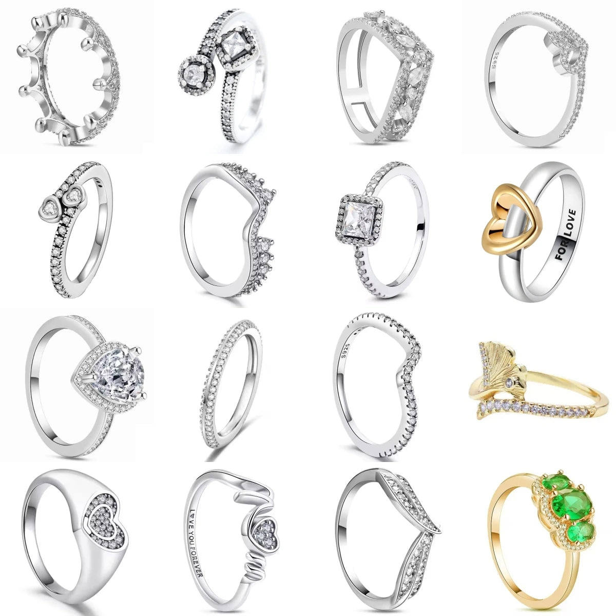 925 Sterling Silver  Crown Heart Flower Zircon Rings For Women Love Promise Engagement Band Fashion Ring Set