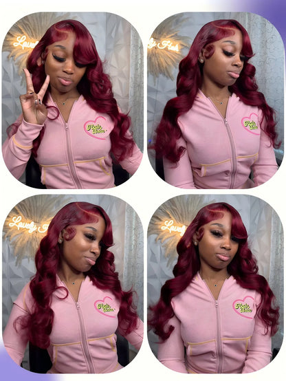 99J Burgundy Red Body Wave Lace Front Wig – HD Transparent 13x6 & 13x4
