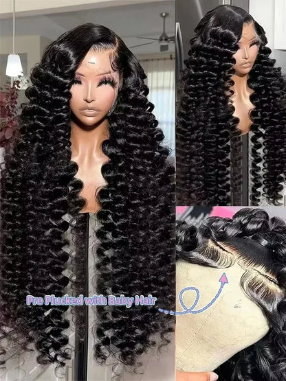 Deep Wave Curly HD Lace Frontal Wig – Pre-Plucked 13x6 & 13x4, 220% Density