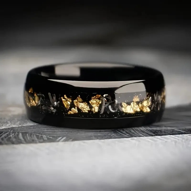 Fashion 8mm Men Stainless Steel Rings Inlay Meteorite Abalone Shell Rings For Men Women Wedding Engagement Band Jewelry Gift