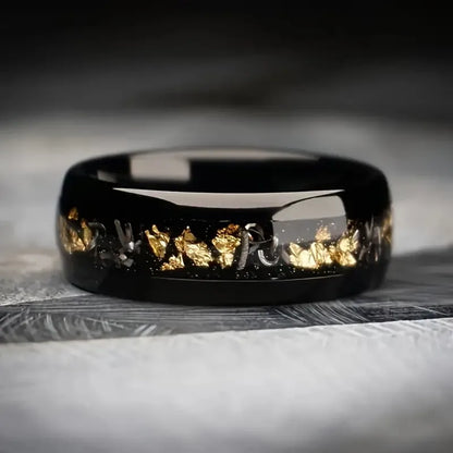Fashion 8mm Men Stainless Steel Rings Inlay Meteorite Abalone Shell Rings For Men Women Wedding Engagement Band Jewelry Gift