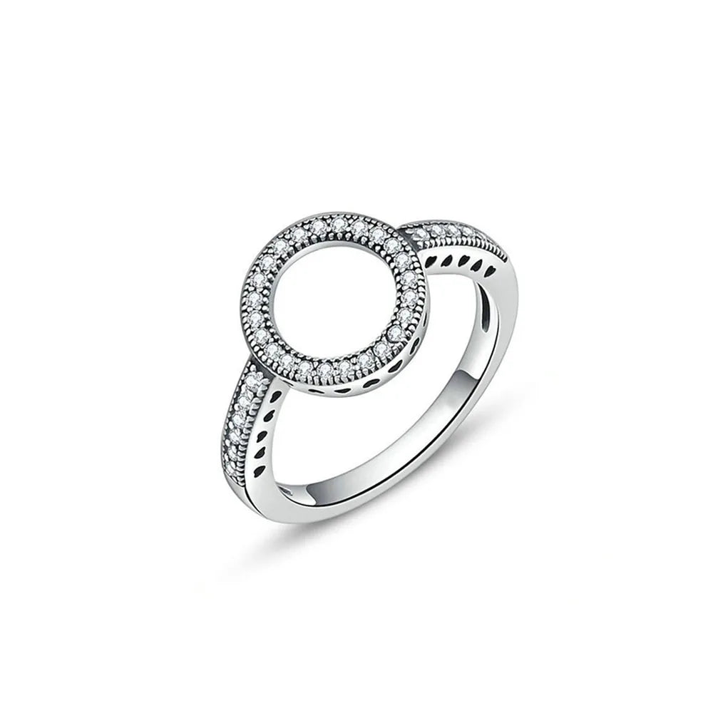 925 Silver Women Jewerly Accessories Ring Size 6 7 8 9 Pink Heart CZ Stone Red Black Rings DIY Birthday Gift Party