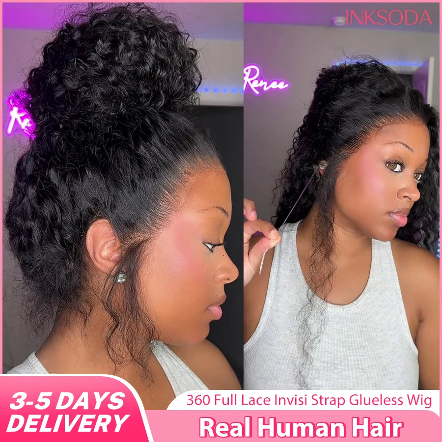 360 HD Full Lace Deep Wave Curly Wig – Invisible Strap Glueless, Pre-Plucked Water Wave