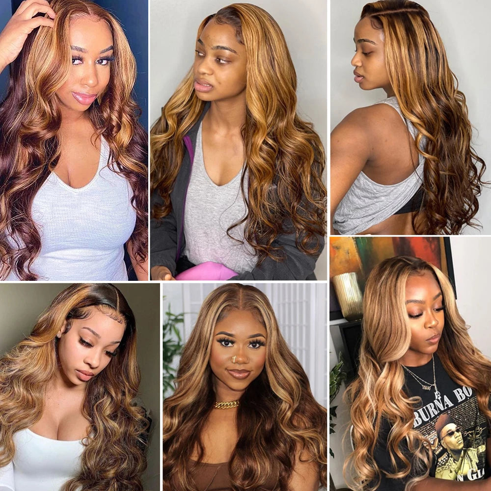 Honey Blonde Highlight Body Wave 13x6 HD Lace Frontal Wig – 4x4 & 5x5 Closure Options