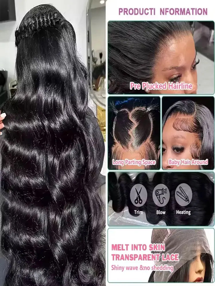 Natural Black Body Wave HD Lace Front Wig – 13x6, 13x4 & 5x5 Glueless, 250%