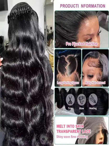 Natural Black Body Wave HD Lace Front Wig – 13x6, 13x4 & 5x5 Glueless, 250%