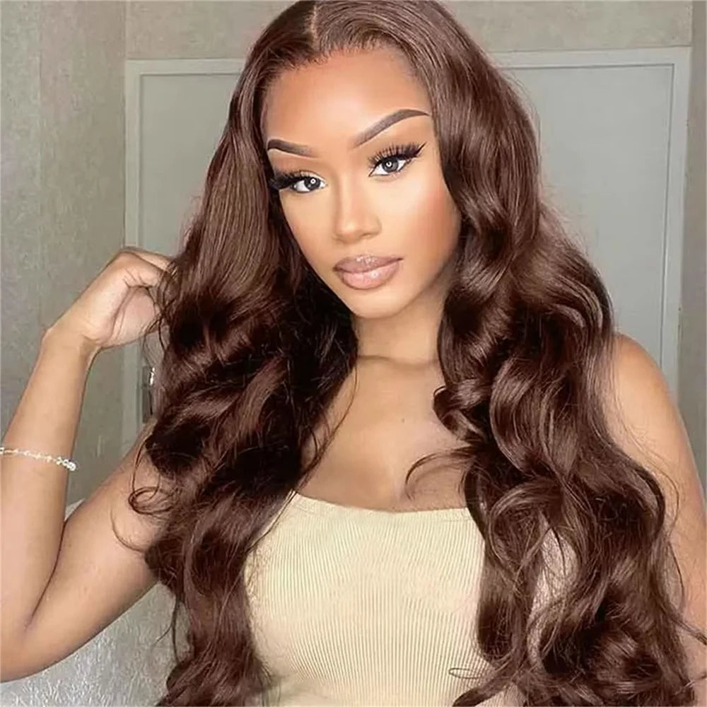 Chocolate Brown Body Wave Lace Frontal Wig – Brazilian Remy 13x6 & 13x4, Long Lengths 200%