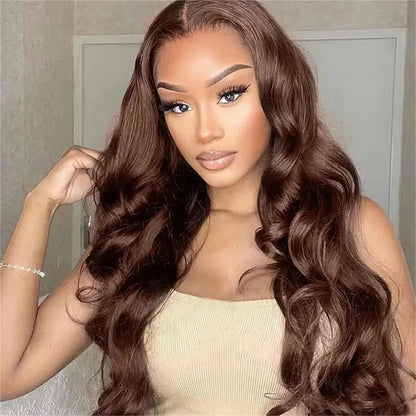 Chocolate Brown Body Wave Lace Frontal Wig – Brazilian Remy 13x6 & 13x4, Long Lengths 200%