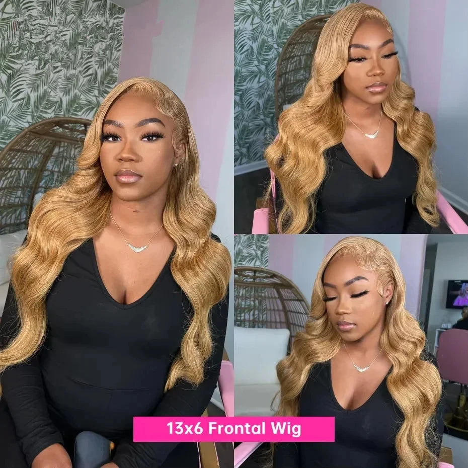 Honey Blonde #27 Body Wave 13x6 HD Lace Frontal Wig – 250% Density Pre-Plucked