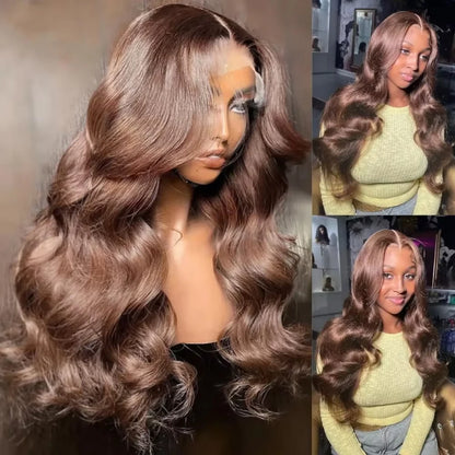 Chocolate Brown Body Wave Lace Frontal Wig – Brazilian Remy 13x6 & 13x4, Long Lengths 200%