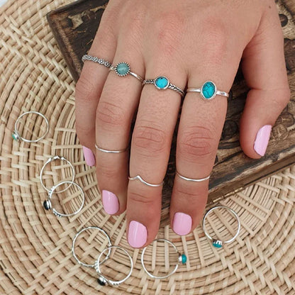 1pc Stainless Steel Boho Turquoise Open Finger Rings Trendy Adjustable Women Ethnic Multi Layers Stackable Anillos Jewelry