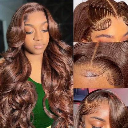 Pre-Plucked Chocolate Brown Body Wave Lace Front Wig – HD 13x6, 4x4 & 5x5, Light Brown Lace