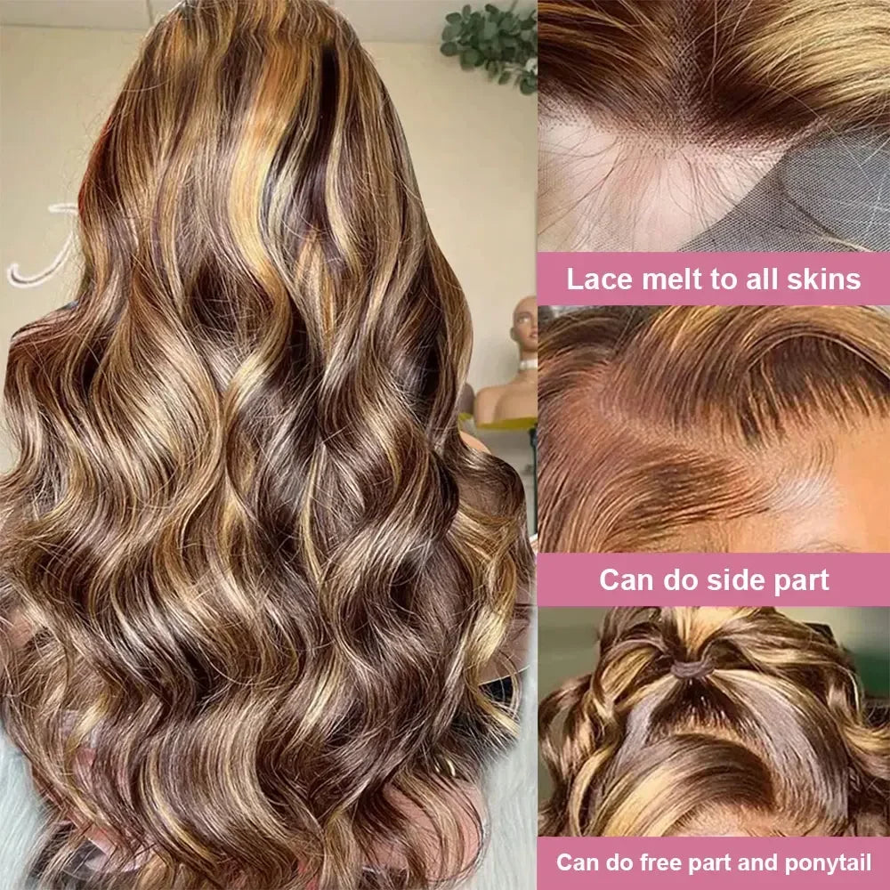 4/27 Highlight Ombre Blonde Body Wave HD Lace Frontal Wig – 13x4 & 13x6, 36 Inch 200%
