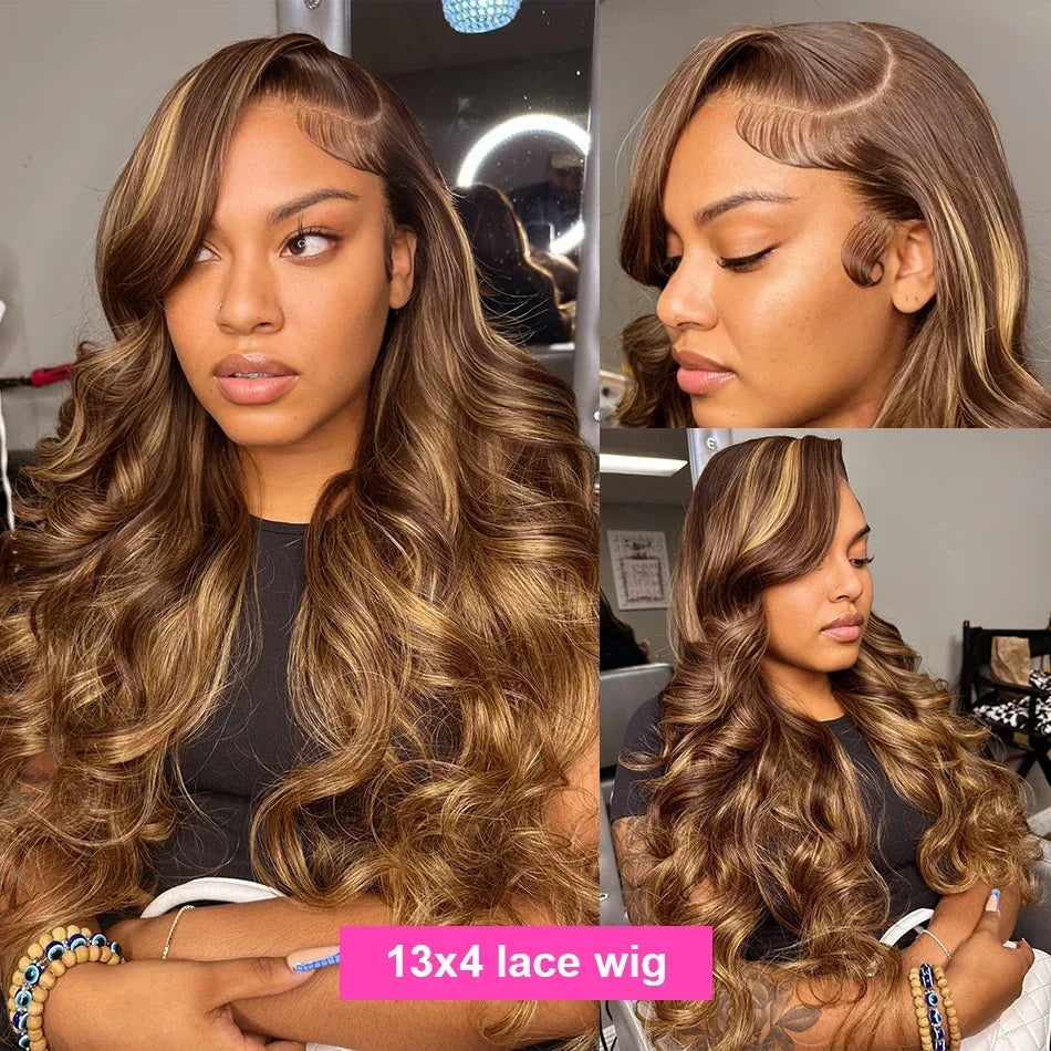 Honey Blonde Highlight Body Wave 13x6 HD Lace Frontal Wig – 4x4 & 5x5 Closure Options