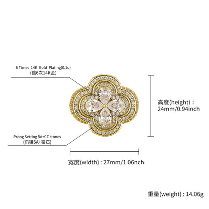 TOPGRILLZ Iced Out Colorful Four Leaf Flower Ring Bling Mirco Paved Cubic Zirconia Punk Rings For Men Women Jewelry
