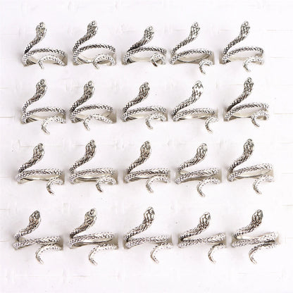 10pcs/lot Men Retro Punk Snake Rings For Women Antique Siver Color Opening Adjustable Jewelry Party Gifts