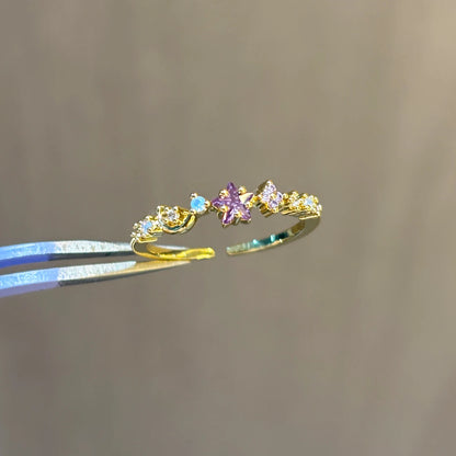 100 styles 14K Gold Plated Color Zircon Flower Crown Bow Open Ring Women Adjustable Stackable Finger Rings Wedding Jewelry Gift
