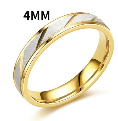 Fashion Gold Stripes Couple Rings 6mm 4mm Stainless Steel Contrast Color Jewelry Valentine's Day Gifts
