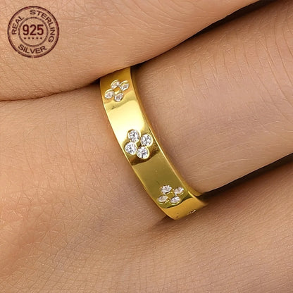Luxury 925 Sterling Four Leaf Clover Rings For Women 18K Gold Plated AAAAA Zircon Thin Wedding Band Ring Banquet Jewelry Gifts