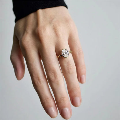 LYEE CYEE Cocktail 3ct Oval Cut Moissanite Ring 925 Sterling Silver Engagement Solitaire Rings for Women Gold Plated Anniversary Gifts