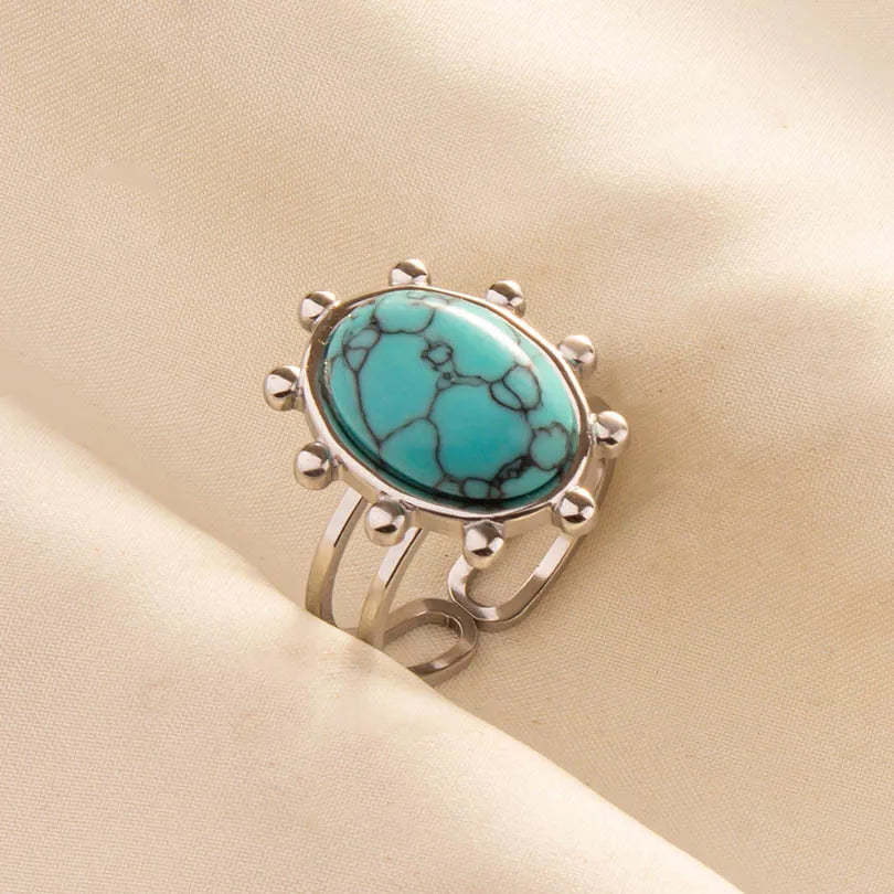 1pc Stainless Steel Boho Turquoise Open Finger Rings Trendy Adjustable Women Ethnic Multi Layers Stackable Anillos Jewelry