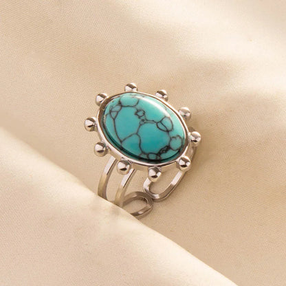 1pc Stainless Steel Boho Turquoise Open Finger Rings Trendy Adjustable Women Ethnic Multi Layers Stackable Anillos Jewelry