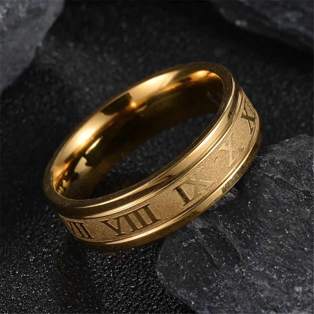 UAGE 2020 Vintage Roman Numerals Men Rings Temperament Fashion 6mm Width Stainless Steel Rings For Men Jewelry Gift