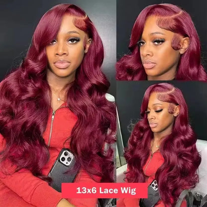 99J Burgundy Body Wave HD Lace Frontal Wig – 13x6 & 13x4, 200% Density