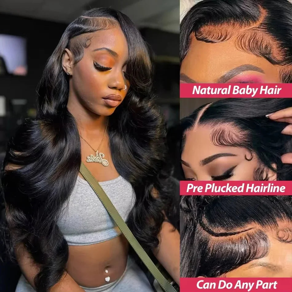 Natural Black Body Wave Glueless Lace Wig – 5x5, 13x4 & 13x6, 250% Density