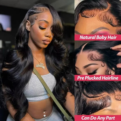 Natural Black Body Wave Glueless Lace Wig – 5x5, 13x4 & 13x6, 250% Density
